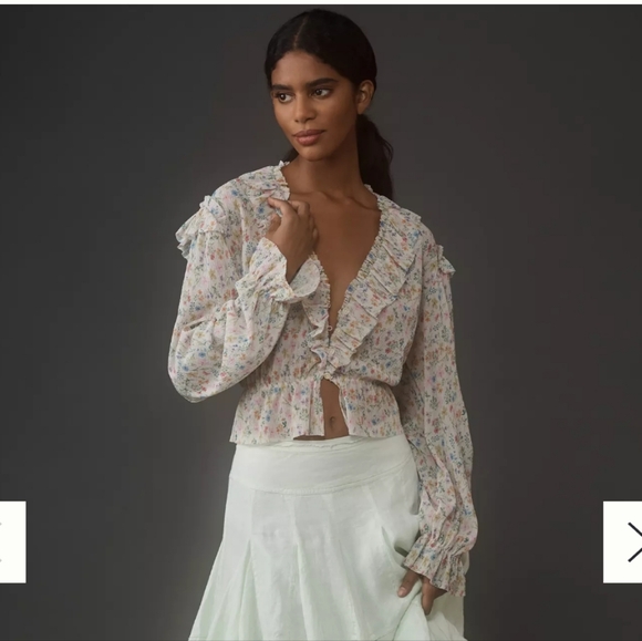 Anthropologie Tops - Anthropologie Floral Ruffle Blouse | Cottagecore Romantic Top